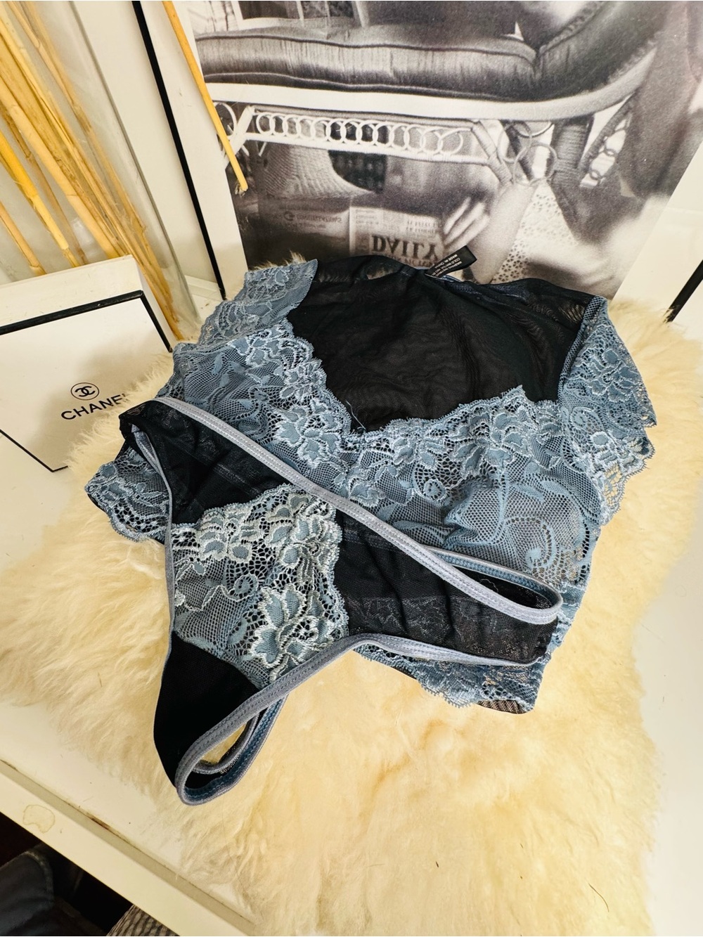 Soft Lace Bralette and Bikini Set - Blue
